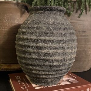 Vintage Style Textured Black/Grey Rustic Vase